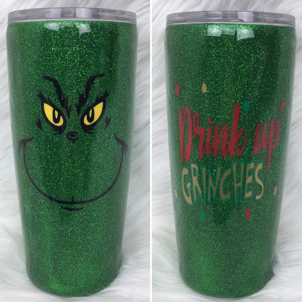 Custom 20oz Glitter Grinch Tumbler Cup - Picture 3 of 8
